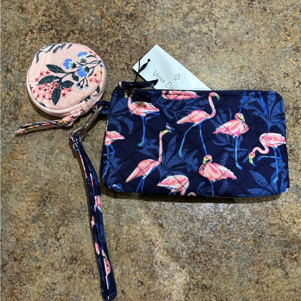 Vera Bradley Flamingo Print and Floral Pouch Set